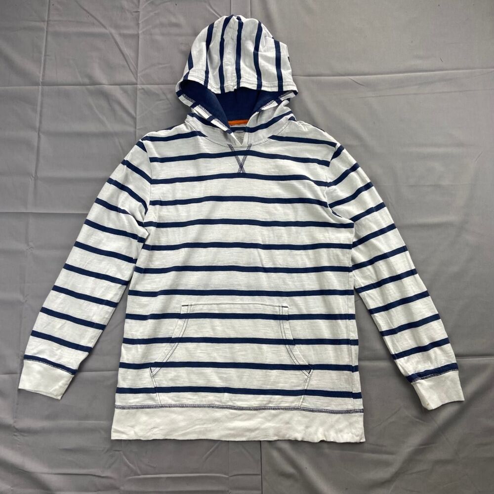 Old Navy Girls Xl 14-16 Striped Pullover Hoodie White Navy Cotton 100 Cotton